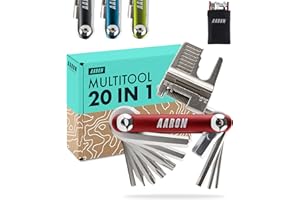 AARON Tool 20 in 1 Multitool - Bicycle Multifunction Tool Made of Stainless Steel / Aluminium - Foldable Mini Bicycle Tool with Many Functions - Practical Bike Tool in Red