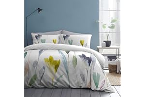 Appletree - Akwarelowa poszewka na kołdrę w kwiaty - rozmiar super king size (260 x 220 cm) - miękka 100% bawełna - biała poszewka na kołdrę z kwiatami - botaniczny dwustronny design (gładka biała