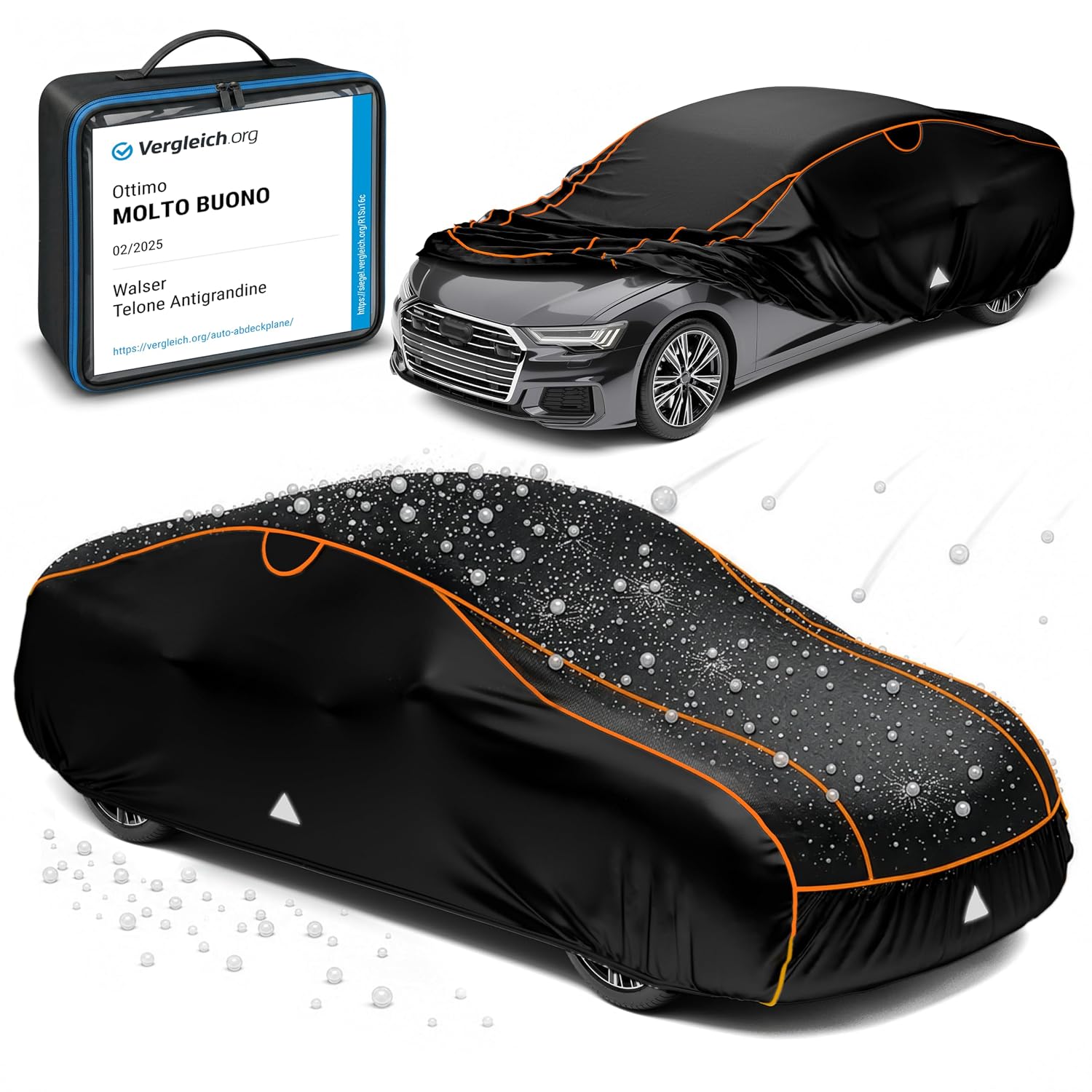 WALSER telo antigrandine per auto, Perma Protect, prodotto Molto Buono* copertura per auto antigrandine, certificato dal TÜV Austria* telo protettivo idrorepellente Copriauto Misura 3 nero