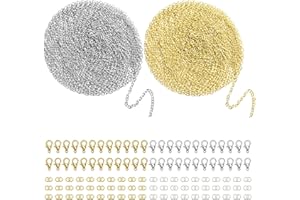 Xmart 2 stück 10m Gliederkette in Gold und Silber Mix Kette Meterware Schmuckherstellungsketten mit 120 Biegeringe und 60 Karabinerverschlüssen für DIY Kettenbasteln und Schmuckherstellung
