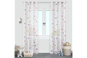 DALINA TEXTIL S.L Dalina Textil - Cortinas Translúcida Infantiles Niño Dos Panel de 140x260cm- Cortina Visillo Juveniles Estampado de Estrellas para Habitación Sala de Estar 2 Pieza