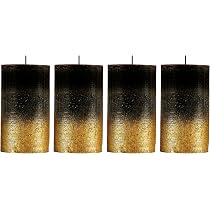 Candelo 4er Set Kerzen Rustik Stumpenkerzen - Schwarz Metallic Gold - Kerze 12cm