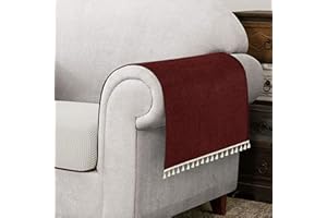 Hokibero Burgundy Armchair Cover for Arms Sofa Arm Protector Covers Armrest Slipcover for Recliner Chair Linen Armrest Cover for Living Room Couch Sofa Arm Covers, Set of 2, Tassel Edge