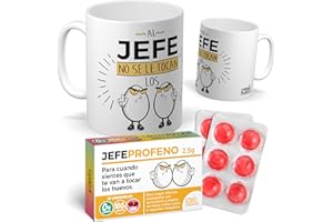 mundohuevo Pack Taza Al jefe no se le toca... + Caramelos JEFE PROFENO – Regalo divertido para jefes – Detalle gracioso de cumpleaños u oficina | Tazas Divertidas día del Padre | Capacidad 350 ML