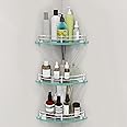 Plantex Transparent Glass Corner Shelves for Bathroom/Kitchen/Living Room Wall Mounted with Stainless Steel Railings and Brackets - Premium Bathroom Organizer (12 x 12 Inches - Pack of 3)
