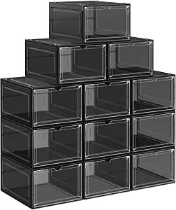 SONGMICS Scatole per Scarpe, Contenitori per Scarpe in Plastica con  Sportelli Trasparenti, Set di 12, Impilabili, Montaggio Facile, 27 x 34,5 x  19 cm, Fino a Taglia 46, Nero LSP032B12V1 : Amazon.it: Casa e cucina