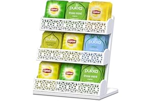 QILICZ Organisateur de sachets de thé en Bois - Motif ajouré Vintage - 9 Porte-sachets de thé - pour la Maison, Le Bureau - Boîte à thé pour sachets de thé, Sucre, Capsules de café