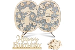 BOFUNX Libro Firmas de Visitas para Cumpleaños 60 Años Tarjeta Felicitación de Madera+91pcs Corazones para Escribir+Letrero de Número 60 Happy Birthday Regalo Feliz Cumpleaños Decoración Mesa Hogar