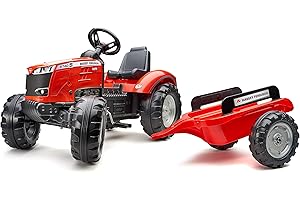 FALK-Tracteur à pédales Massey Ferguson S8740 Rouge with remorque Tractor Remolque-A Partir de 3 años-Fabricado en Francia-Volante direccional con bocina-Asiento regulable-4010AB, Multicolor, 4010ab
