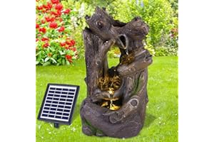 AMUR Fontaine de Jardin, Fontaine décorative, Fontaine d'intérieur, Fontaine avec lumière LED, Cascade d'eau (Fontaine Solaire Wald-GEFLÜSTER avec lumière LED)