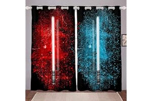 LOUSSIESD Lightsaber Curtains Red Blue Tie Dye Curtains for Bedroom Living Room for Kids Boys Teens Future Technology Windows Drapes Soft Durable Washable Room Decoration,W46*L72