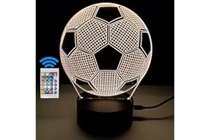 FAMVACOR Lámpara mesita de noche pelota futbol ilusión óptica 3D para mesa escritorio iluminacion nocturna infantil (Balon futbol)