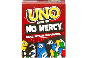 Mattel Games Juego de cartas UNO No Mercy Juego de mesa familiar con cartas nuevas, reglas especiales y penalizaciones más despiadadas, +7 años (HWV18)