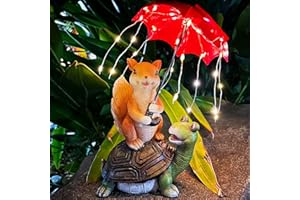lifemet Garden Ornaments Outdoor, Solar Statue | Squirrel Siting on Turtle Holding an Umbrella with String Lights - IP65 Waterproof Garden Gifts for Lawn Yard Flowerbed Art Decoration