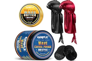WOZUTUNT 360 Wave Pomade Pommade Pour Hommes,Waves Cheveux Butter, Wave Butter pour Hommes, Brosse de Poche, Pinceau Wave Homme, Durag Satin pour Hommes Ensemble de Bonnets à Queue Extra Longue