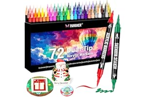 ‎PAMAKER Pamaker 72 Farben Acrylstifte Set – Acrylmarker mit feiner Spitze und Pinsel für Stoff, Leinwand, Glas, Holz und Papier – Ideal für Kinder und Erwachsene, zum Zeichnen und DIY-Bastelprojekte