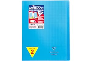 Clairefontaine 981402AMZC Un lot de 2 Cahiers Agrafés Koverbook 24x32 cm - 96 Pages Grands Carreaux - Papier Blanc 90 g - Couverture Polypro - Couleur : Bleu