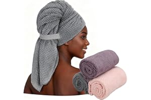 ‎HAPPY FINDING HAPPY FINDING 3 Stück Mikrofaser Handtuch für Langes Haar Schnell Trocknend Super Saugfähig 100x60 cm Haar Handtuch