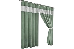 Olivia Rocco Diamante Blackout Eyelet Curtains With Tie Backs Black Out Thermal Ring Top Curtain Pair Window Dressing, 66" (Width) x 90" (Drop) Sage Green