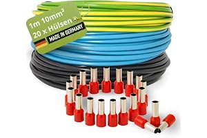 INVOLT H07V-K kabelledning 10 mm² set, 3 x 1 m kabel, 20 ledarändhylsor