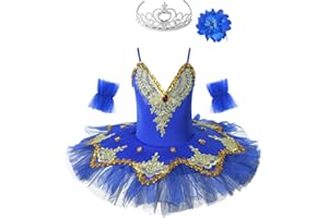 Oyolan Kinder Mädchen Pailletten Tanz Ballerina Kostüm Schwanensee Ballett Outfit Ballett Trikot Prinzessin Performance Kostüme Tutu Kleid Gr.98-152