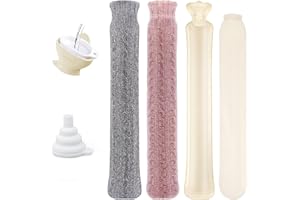 Homewit Długa termofor z 2 osłonami z przędzy szenilowej, srebrno-szara i ciemnoróżowa, wydłużona termofor na gorącą wodę o pojemności 2 l, XXL na ramię, szyję i łóżko