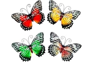 SUNNEKO 4 sztuki metalowych motyli, dekoracja ścienna, dekoracja ścienna, motyle, dekoracja ogrodowa, dekoracja do salonu, ogrodu, dekoracja ścienna, rzeźba, rzeźba, dekoracja domu, balkon, ogrodzenie