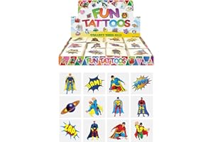 FIDGET 72 Childrens SUPER HERO Temporary Tattoos Kids Loot Party Bag Fillers Boys Girls