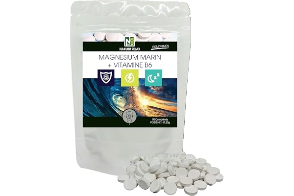 NAKURU | Magnésium Marin + Vitamine B6 | Gamme Relax | Fabriqué en France | (90 Comprimés de 750mg / Poids Net: 67,50g)