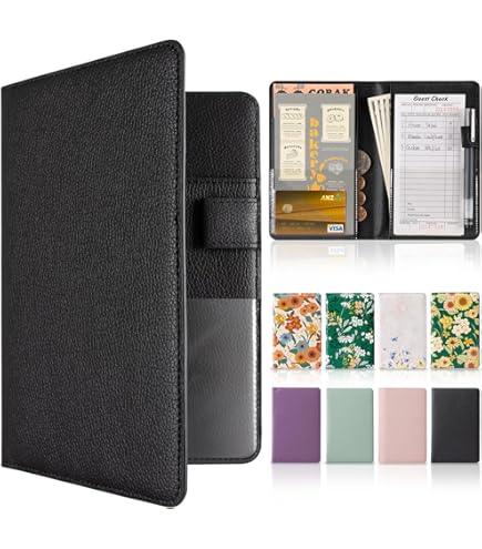 Server Book For Waitress With Everlasting Pencil,Money Pocket Leather Wallet Booklet,Guest Check Receipt Holder Presenters,Waiter Accessories Fit Server Apron 5.5" X 9"-Cow Texture - View #13