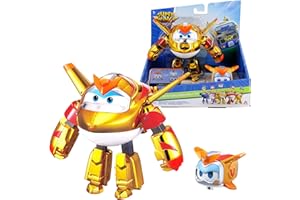 Super Wings Transforming Golden Boy & Pet, Figurine Transformable d'env. 12 cm avec Animal de Compagnie d'env. 4,3 cm, pour Enfants à partir de 3 Ans