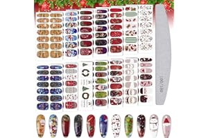 ‎EBANKU EBANKU Weihnachten Nagel Aufkleber, 14 Blätter Weihnachten Nagelfolie Selbstklebend Nagelsticker mit Nagelfeile für DIY Nageldekoration (C)