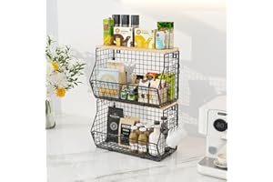 WELDUN Paquete de 2 cestas de frutas de metal, cuenco de frutas colgante de cocina con colgador de plátano, estante de encimera de cocina, cestas de almacenamiento montadas en la pared para verduras,