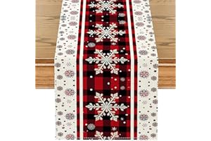 MultiValue Bieżnik na stół bożonarodzeniowy, 183 x 33 cm, lniany obrus bożonarodzeniowy z płatkami śniegu, dekoracja bożonarodzeniowa, dekoracja na imprezę na stół kuchenny w domu (B)