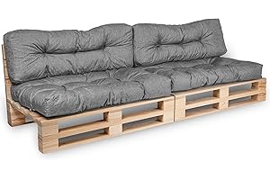Bananair - Coussin Palette Extérieur Confortable - Tissu Résistant, Anti-UV & Déperlant - Coussin Salon de Jardin Extérieur, Balcon, Terrasse (Lot 2 Assises 120X80 cm + 2 Dossiers 120X40 cm, Gris)