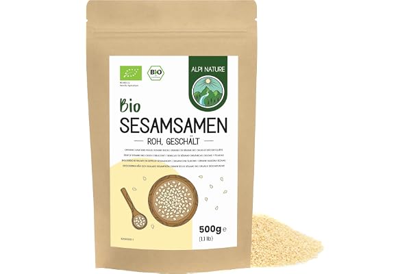 Alpi Nature Sesamfrön Skalade BIO 500g, Ekologiska Sesam Frön, Skalade Vita Sesamfrön, Glutenfria