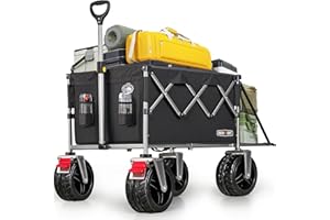 OVERMONT Carrello da Giardino Pieghevole - 200 L/136KG Carrelli da Trasporto Extra Lungo - Carrello da Campeggio Pieghevole con Grandi Ruote per Tutti i Terreni - con Tasca Laterale e 2 Freni