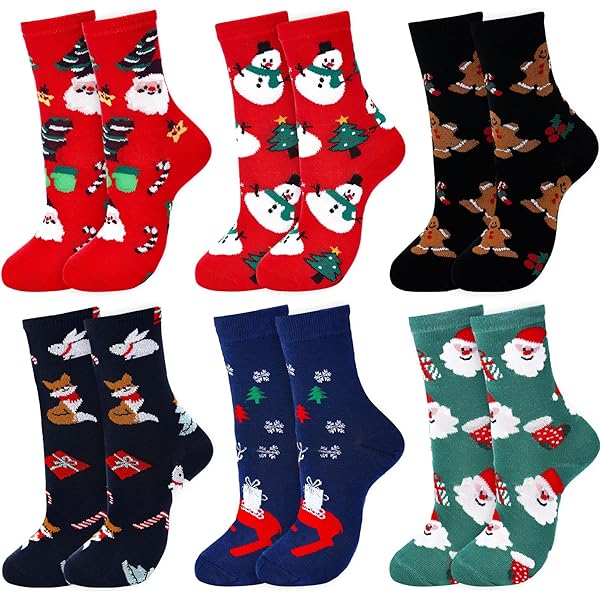 6 Paar Weihnachtssocken Damen 35-41 - Lustige Nikolaus Motive