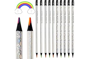 ThEast 10 Rainbow Coloured Pencils, 4 in 1 Colouring Pencils for Kids Adults, Holographic Design Multi Coloured Pencils for Colouring, Pre-sharpened, Pencils for Party Bags