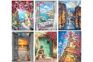 Mrnsiet 6 Packs Paint by Number for Adults,DIY Landscape Paint by Number Kits for Adults Beginners,Watercolor Oil Painting Craft Art for Home Wall Decor12X16Inch