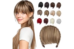 Elailite Frangia Capelli in Cerchietto a Trecce Castano/Biondo Dorato, Frangetta Frontale Voluminoso 55g Extension Hair Bang Fringe Hairpiece Posticci Donna