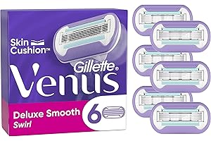 Gillette Venus Deluxe Smooth Swirl Razor Blades Women, Pack of 6 Razor Blade Refills, Lubrastrip with A Touch of Vitamin E (Packaging may vary)