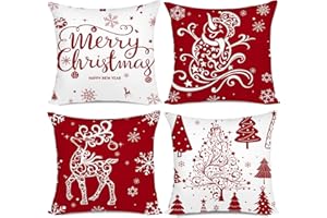 Miaikoe Christmas Cushion Covers 45x45 Set of 4 Christmas Decoration Trees Deer Snowman Merry Christmas Decorative Holiday Farmhouse Pillow Cases for Holiday Christmas Decoration（Red）