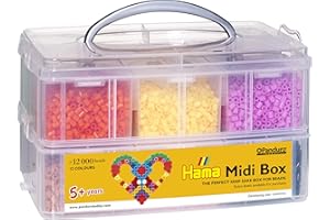 Panduro Hama Midi Ironing Beads in a Stackable Storage Box - 12,000 Pieces Colourful Beads in 12 Colours - Craft Set for Children from 5 Years