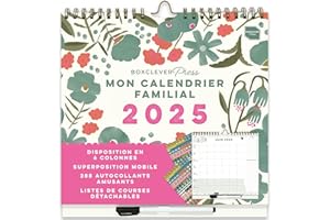Boxclever Press ‘Mon Calendrier Familial’. Calendriers muraux à 6 colonnes. Calendrier 2025 mural de jan - déc 25. Calendrier familial 2025, planning semaine avec listes & autocollants.