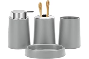 FEILANDUO Bathroom Accessories Set, 4 Pcs Bathroom Accessory Gift Soap Dispenser and Toothbrush Holder Set, Soap Dish, Toothbrush Cup, Modern Bathroom Decor (Gray)