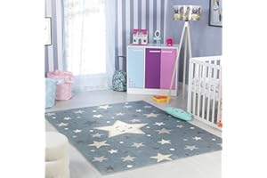 Livabliss Stars Washable Kids Rug - Childrens Rugs for Bedroom 120x170 cm, Machine Washable Animal Rug for Girls & Boys Bedroom, Playroom and Nursery Rugs - Girl, Boy, Baby, Kids Carpet, Grey