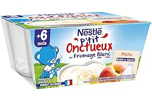 Nestlé Bébé P'tit Onctueux au Fromage Blanc Pêche - Laitage dès 6 mois 4 x 100g