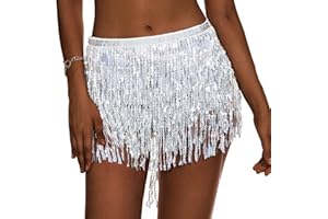 hxaiyouu Belly Dance Dancer Costume Sequin Tassel Fringe Hip Scarf Belt Waist Wrap Skirt