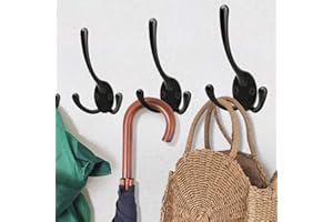 YIHATA Black Coat Hooks, Wall Mounted Coat Hooks 5 Pack Heavy Duty Hardware Robe Hooks Decorative for Single Hanging Coats Towel Cubicle Classroom Kitchen Bath Backpack Hat